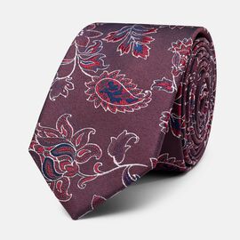 Coltano Slim Paisley Floral Silk Tie, Burgundy, hi-res